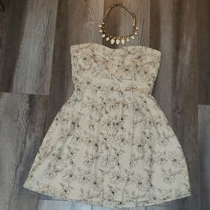 Tan floral stitched dress